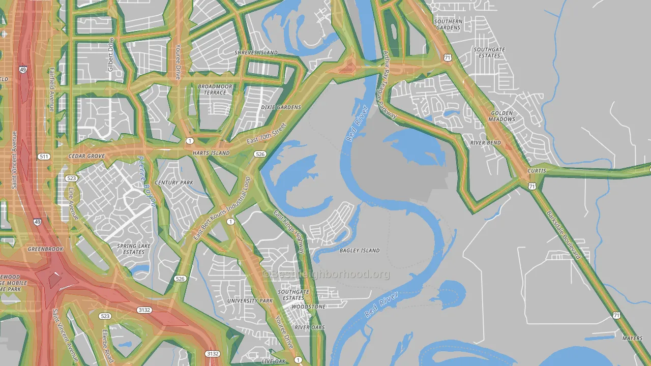 Dixie Gardens, LA Map of Noise Levels in Dixie Gardens