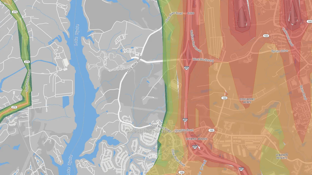 Dixie, NC Map of Noise Levels in Dixie