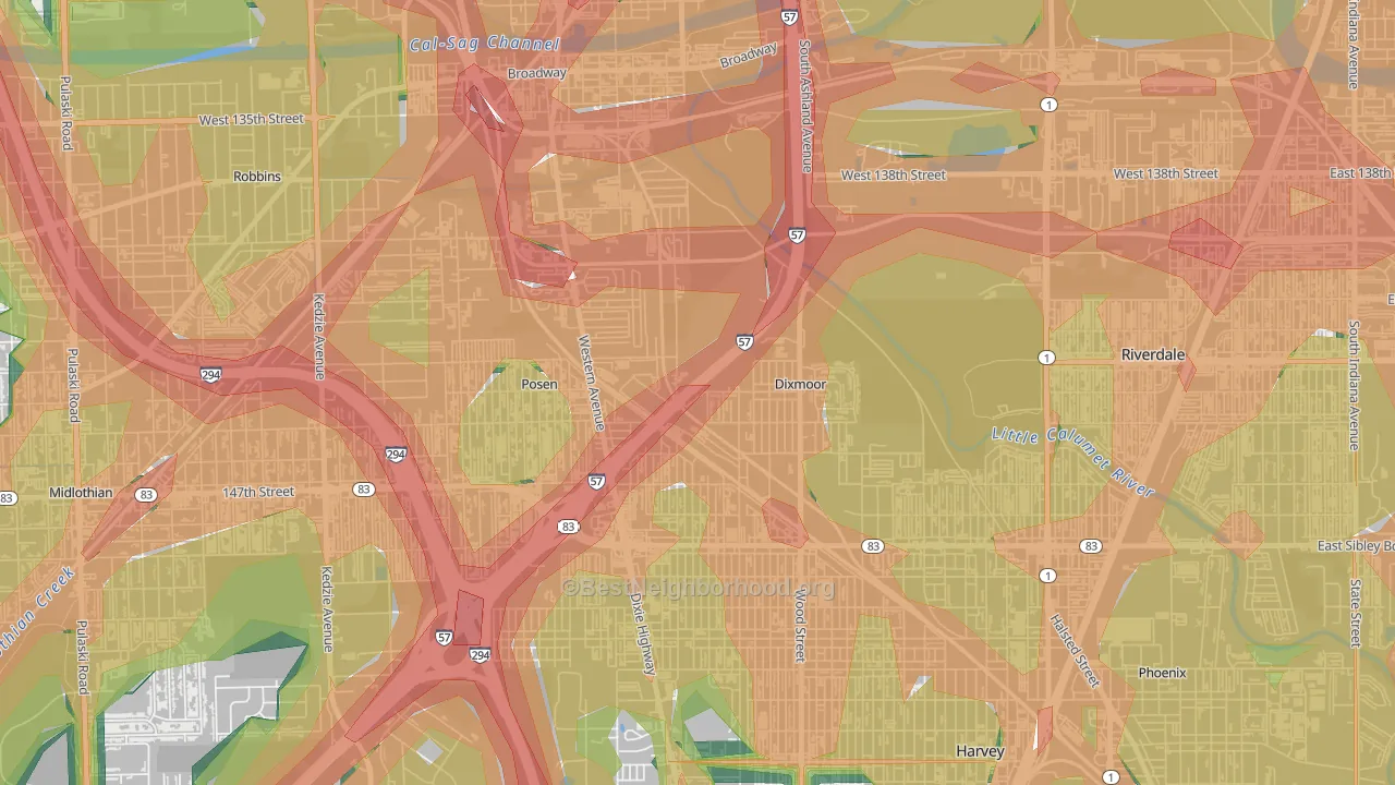 Dixmoor, IL Map of Noise Levels in Dixmoor