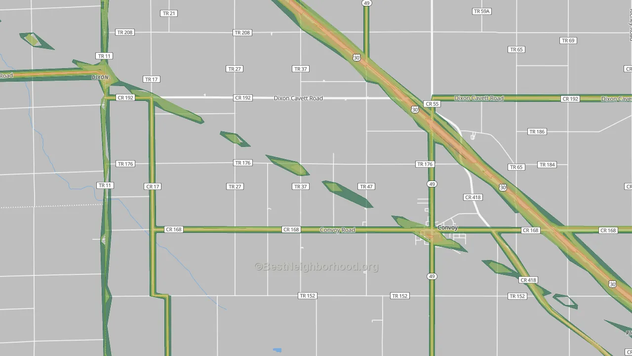 Dixon, OH Map of Noise Levels in Dixon