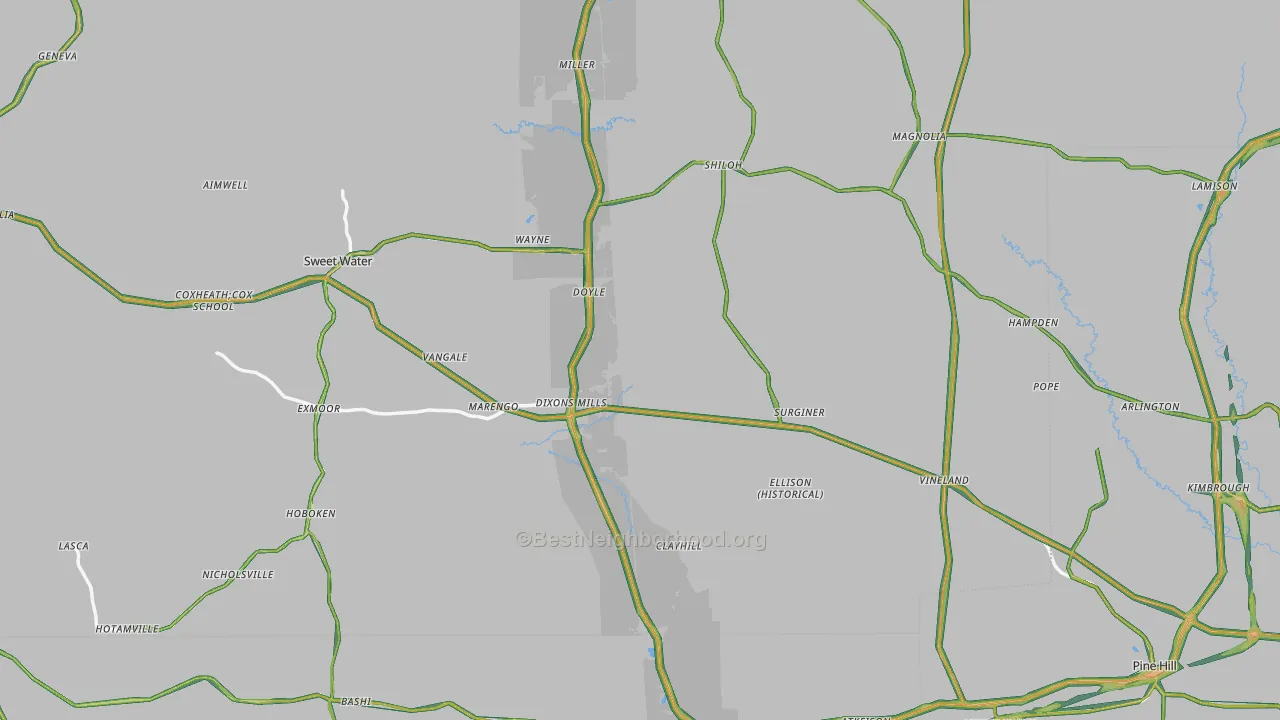 Dixons Mills, AL Map of Noise Levels in Dixons Mills