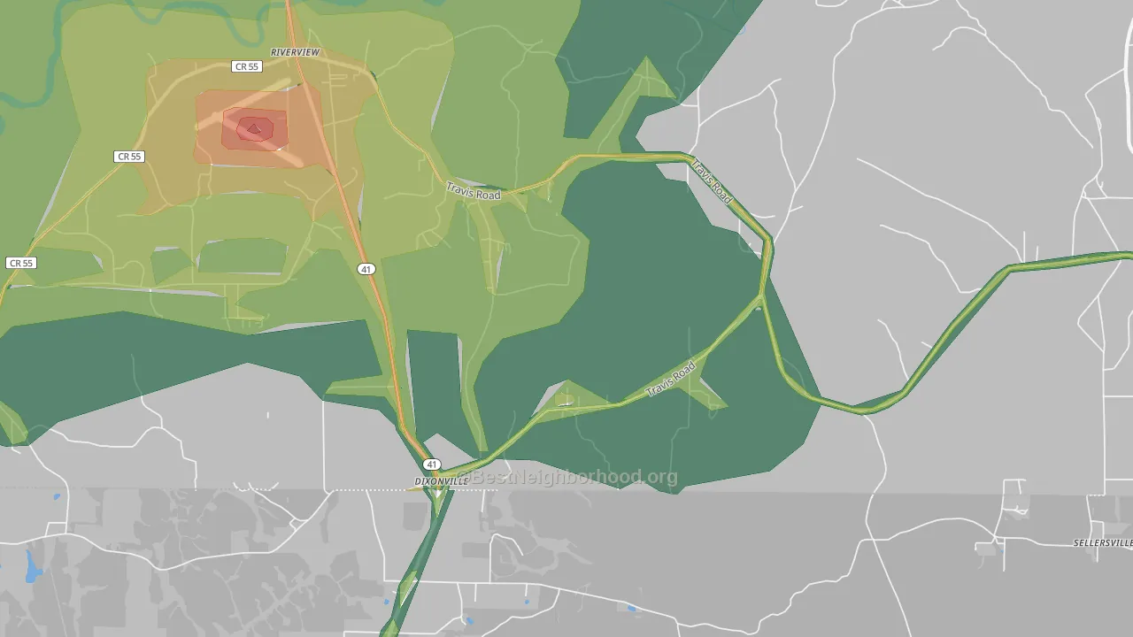 Dixonville, AL Map of Noise Levels in Dixonville