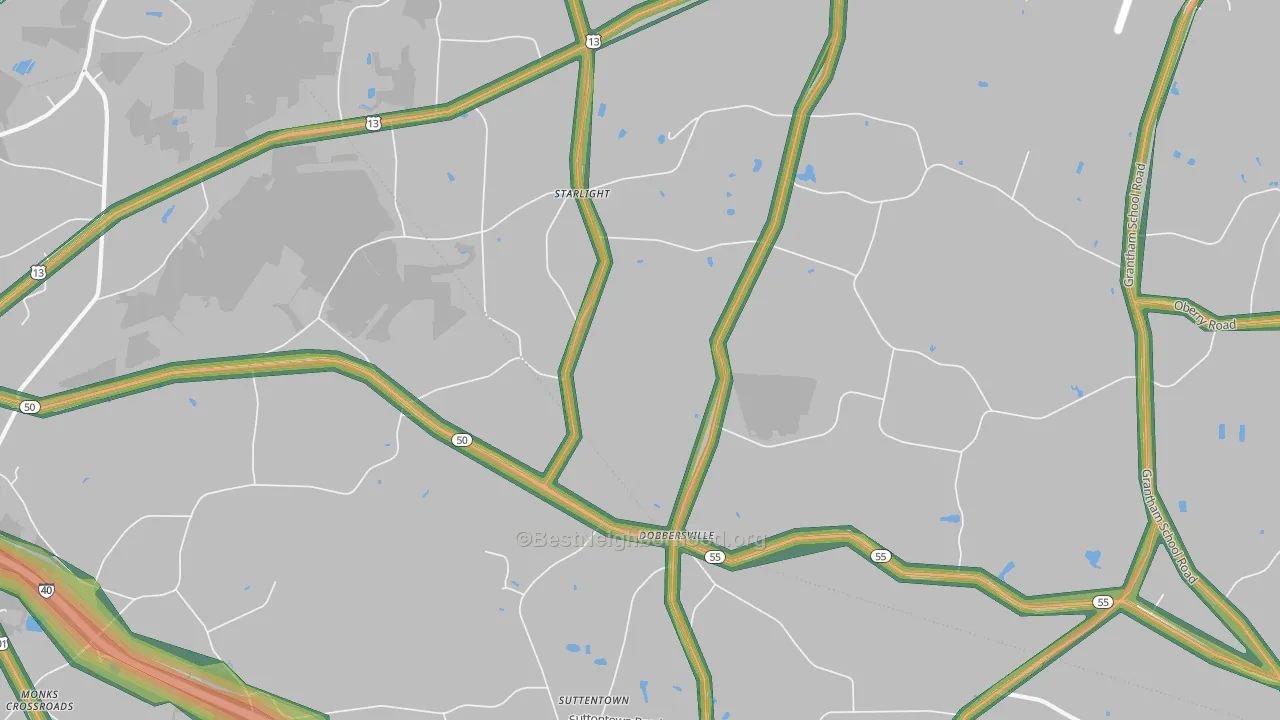 Dobbersville, NC Map of Noise Levels in Dobbersville