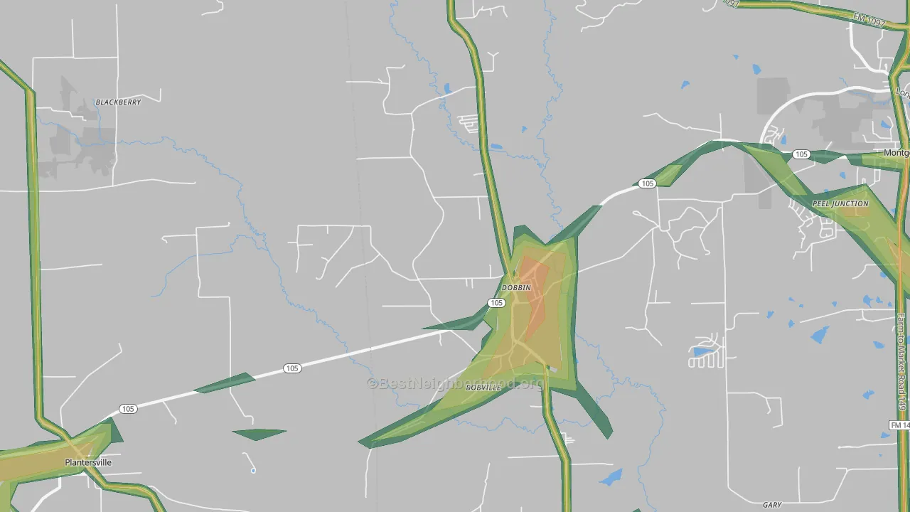 Dobbin, TX Map of Noise Levels in Dobbin