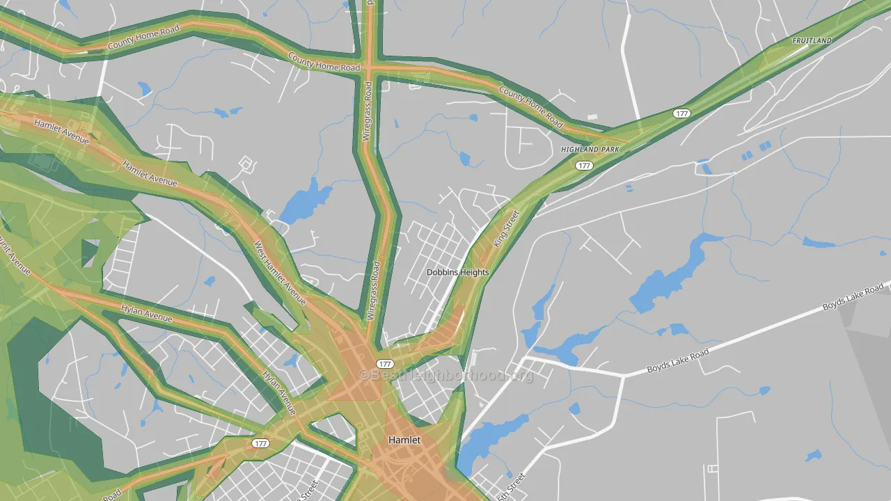 Dobbins Heights, NC Map of Noise Levels in Dobbins Heights