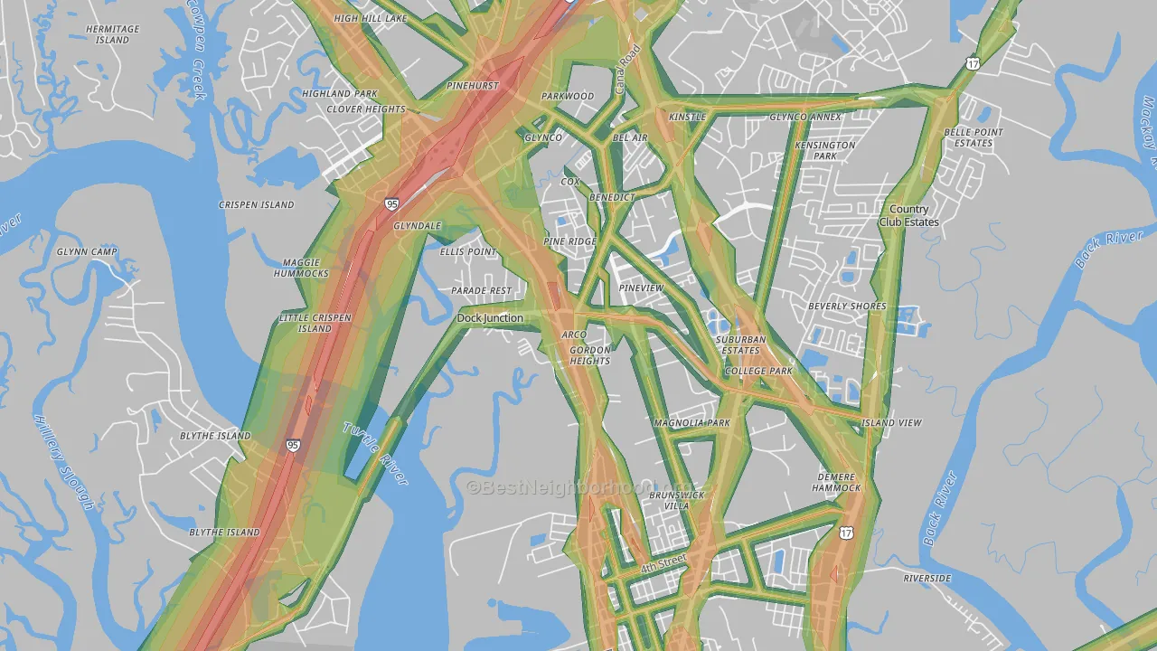 Dock Junction, GA Map of Noise Levels in Dock Junction