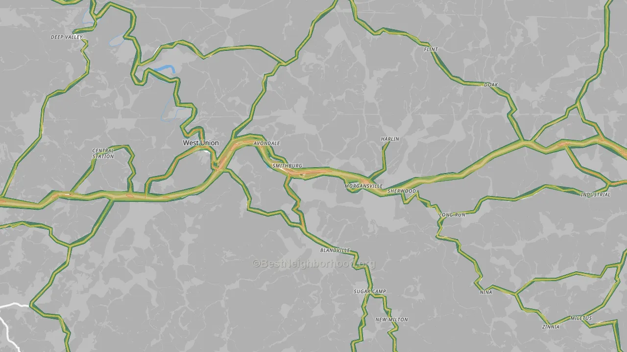 Doddridge County, WV Map of Noise Levels in Doddridge County
