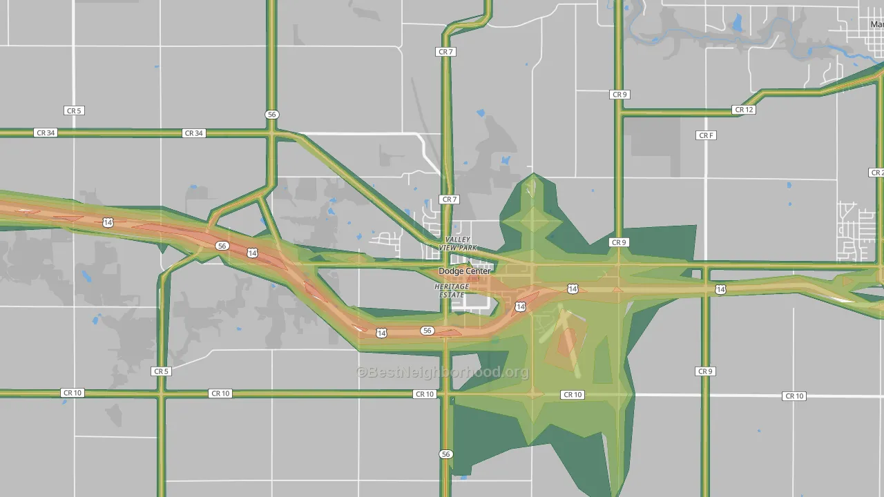 Dodge Center, MN Map of Noise Levels in Dodge Center