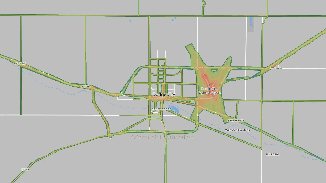 Dodge City, KS Map of Noise Levels in Dodge City