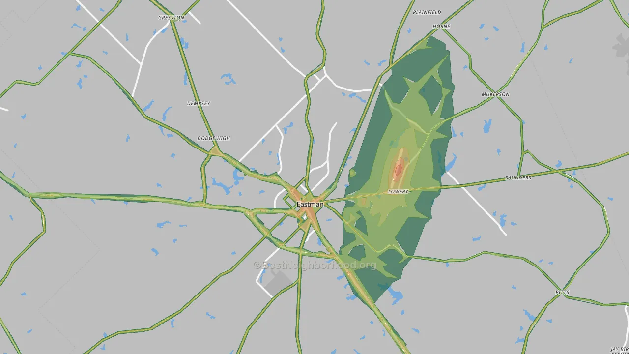 Dodge County, GA Map of Noise Levels in Dodge County