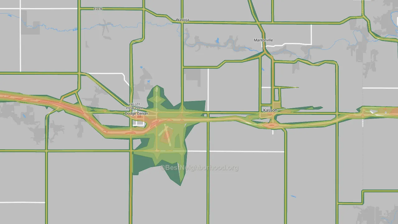 Dodge County, MN Map of Noise Levels in Dodge County