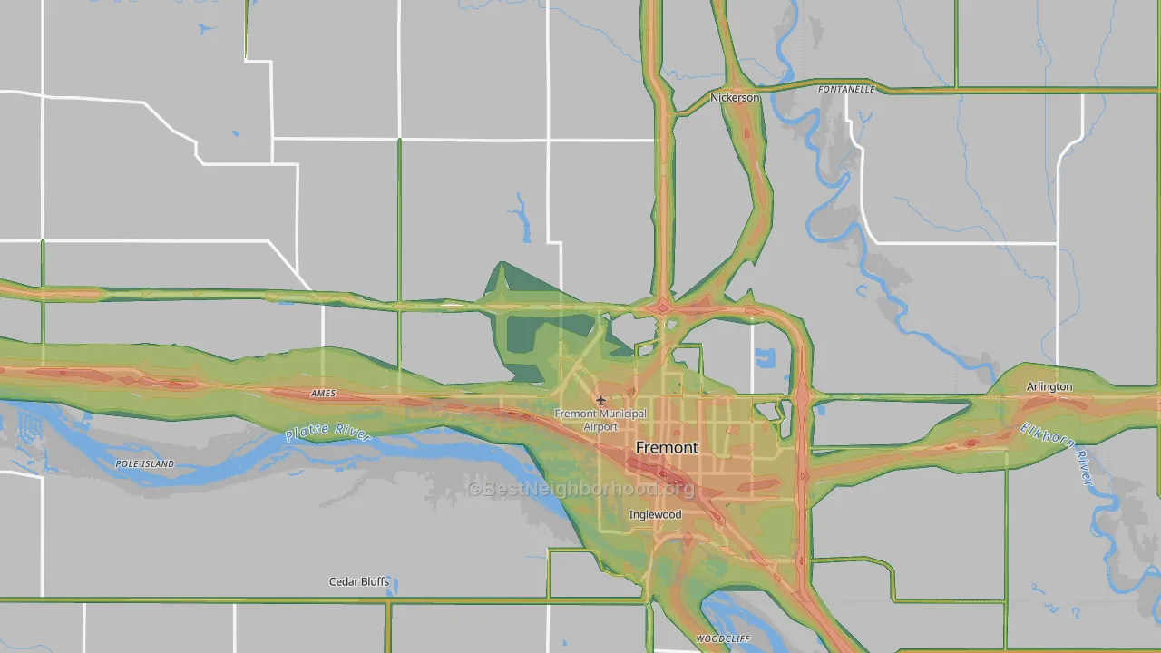 Dodge County, NE Map of Noise Levels in Dodge County