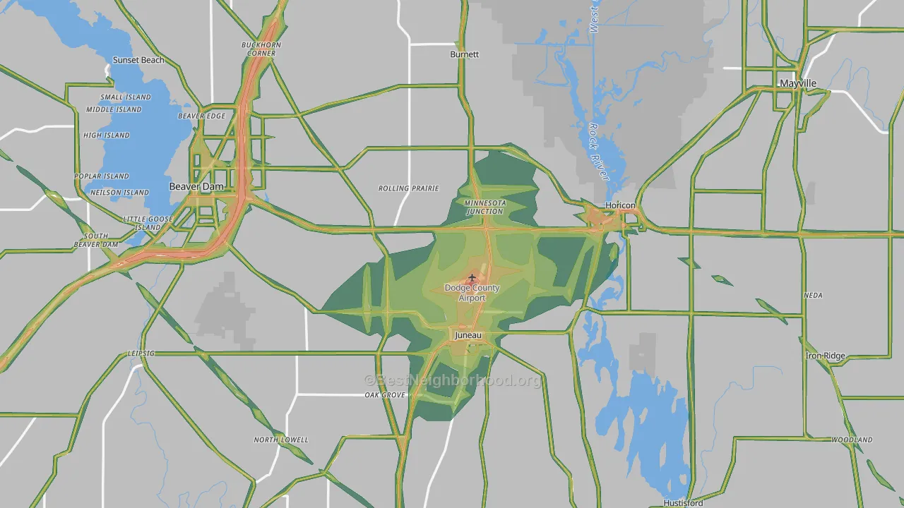 Dodge County, WI Map of Noise Levels in Dodge County