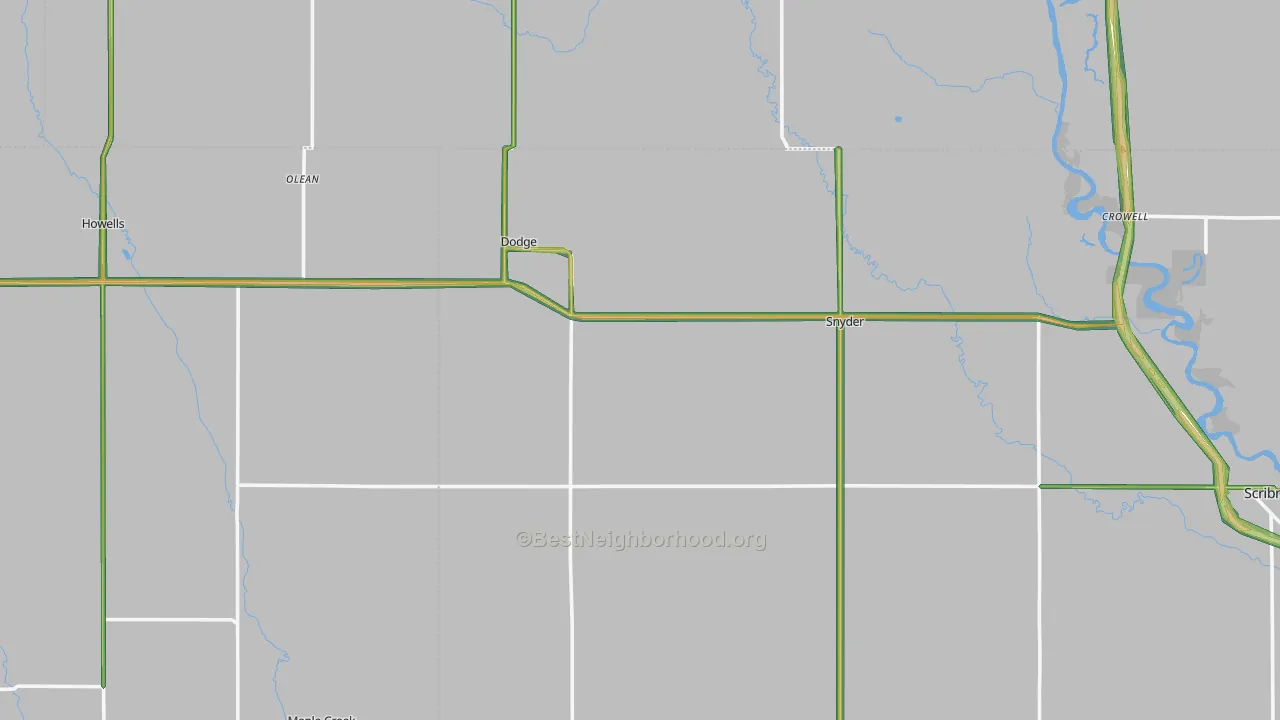 Dodge, NE Map of Noise Levels in Dodge