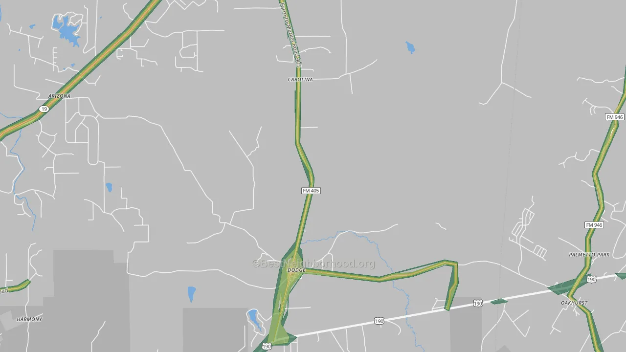 Dodge, TX Map of Noise Levels in Dodge