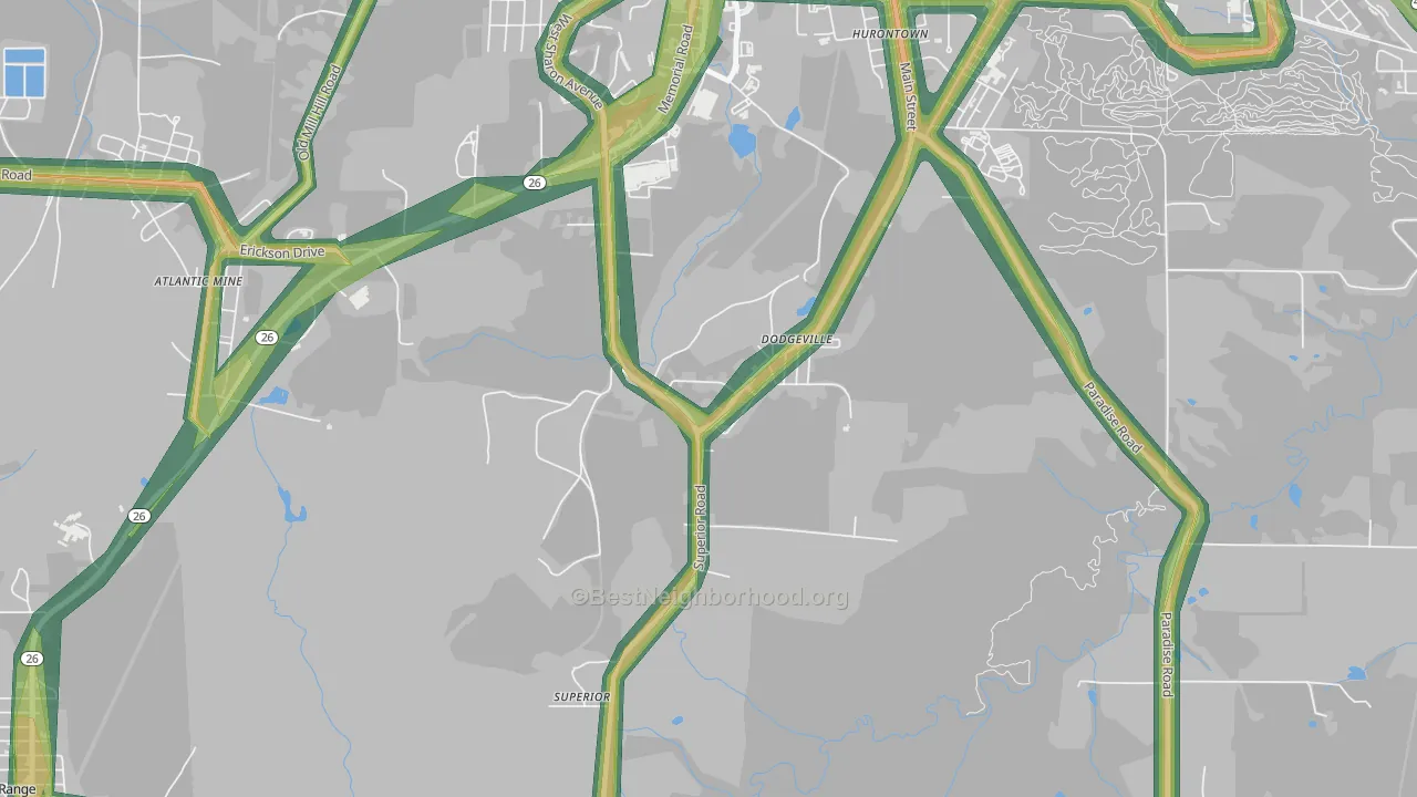 Dodgeville, MI Map of Noise Levels in Dodgeville