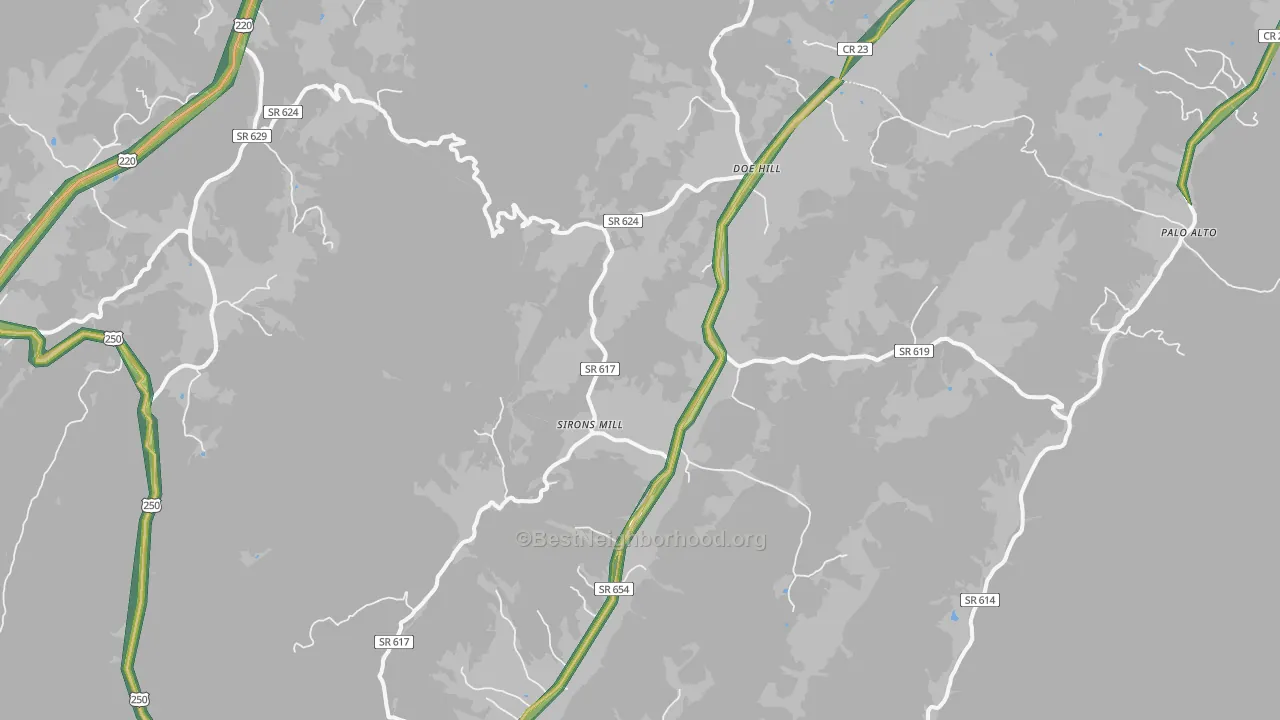 Doe Hill, VA Map of Noise Levels in Doe Hill
