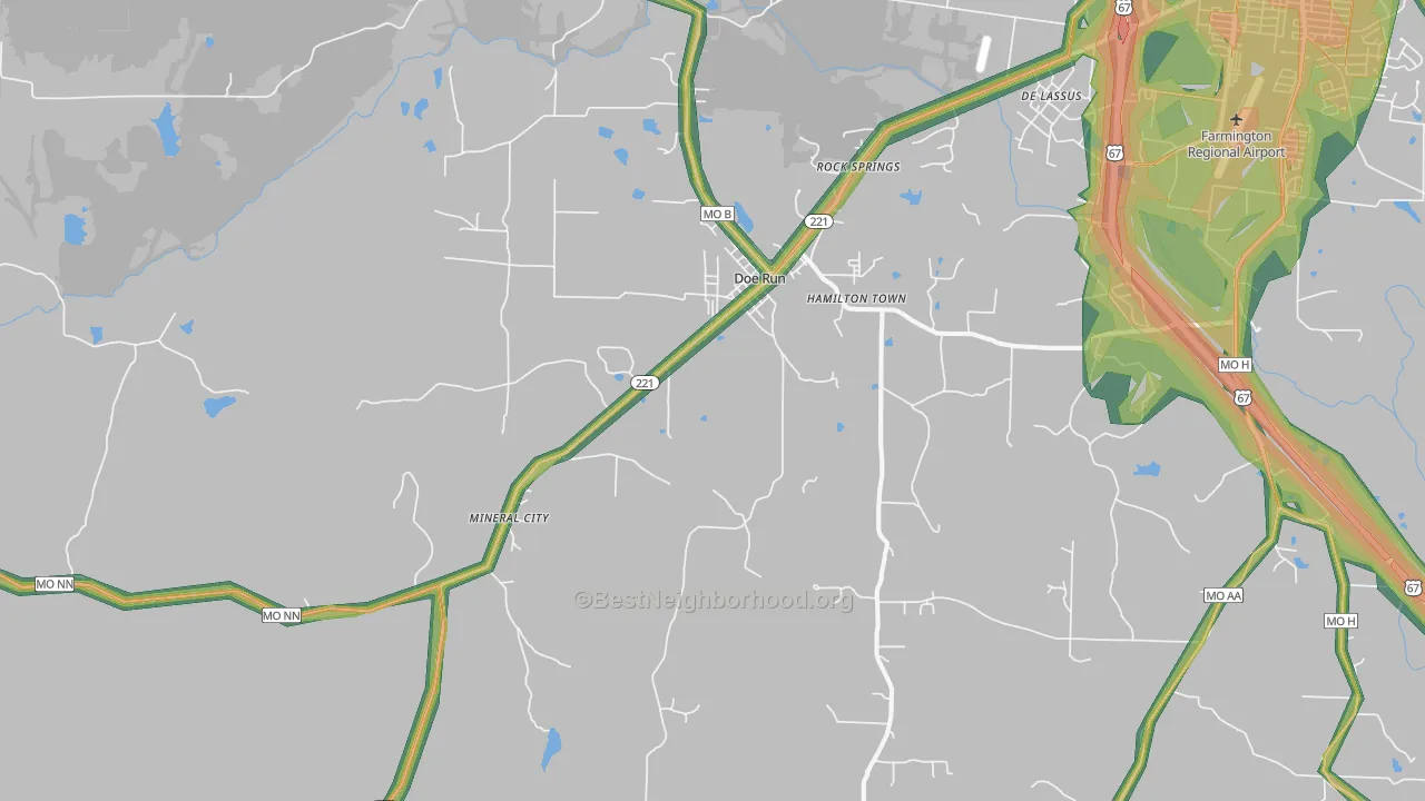 Doe Run, MO Map of Noise Levels in Doe Run