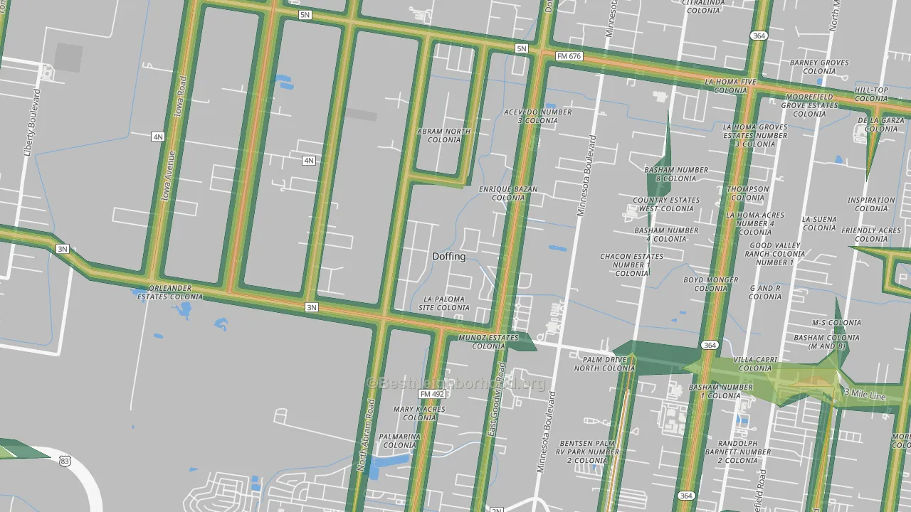 Doffing, Mission, TX Map of Noise Levels in Doffing
