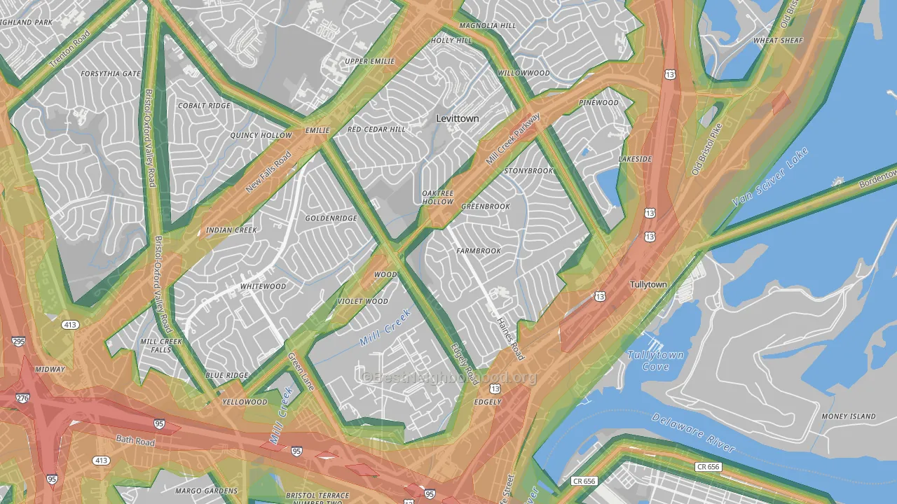 Dogwood Hollow, Levittown, PA Map of Noise Levels in Dogwood Hollow