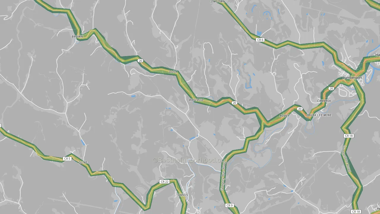 Dola, WV Map of Noise Levels in Dola