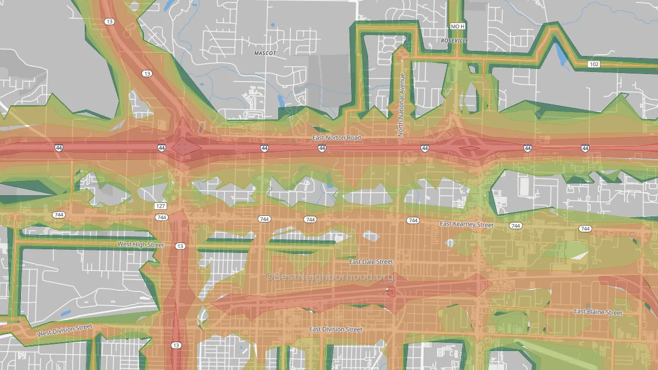 Doling, Springfield, MO Map of Noise Levels in Doling