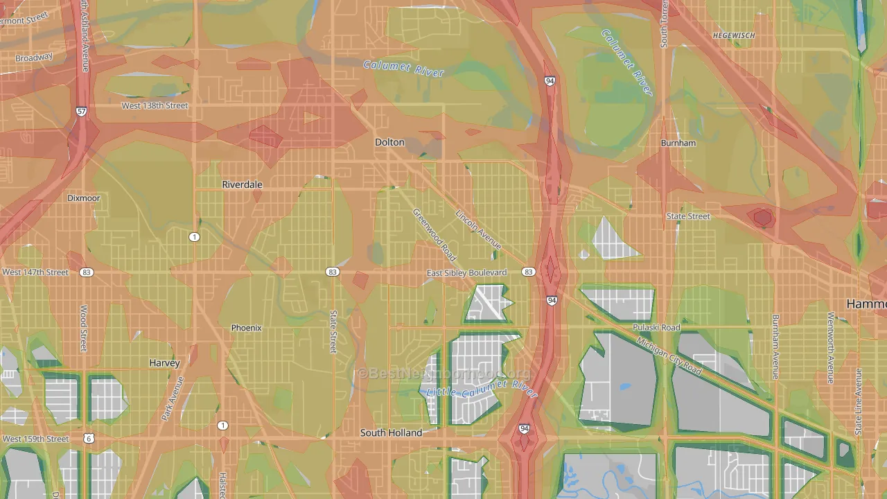 Dolton, IL Map of Noise Levels in Dolton