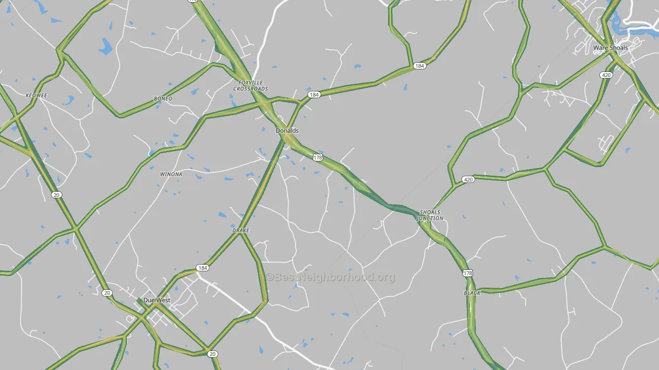 Donalds, SC Map of Noise Levels in Donalds