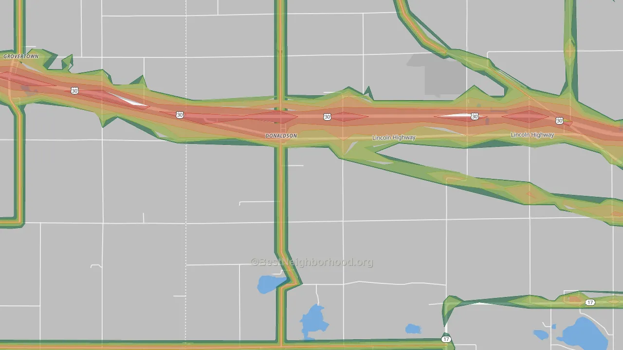 Donaldson, IN Map of Noise Levels in Donaldson