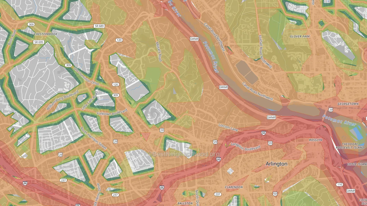 Donaldson Run, Arlington, VA Map of Noise Levels in Donaldson Run
