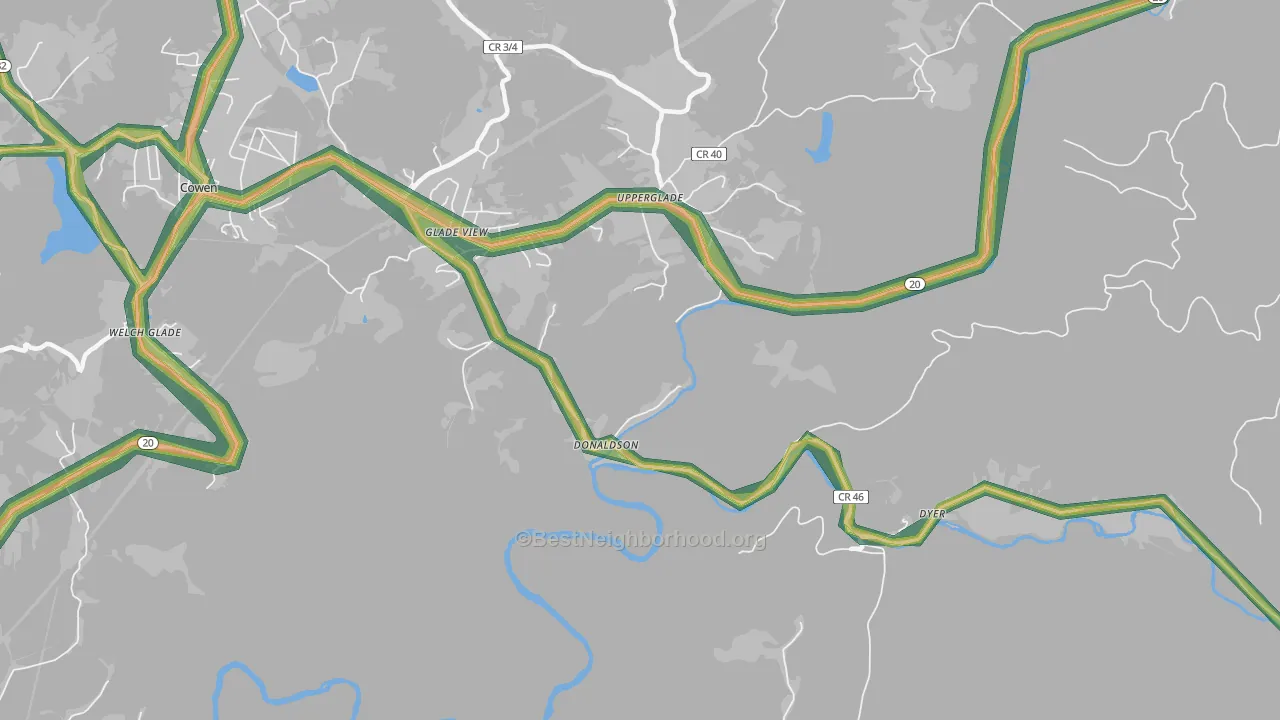 Donaldson, WV Map of Noise Levels in Donaldson