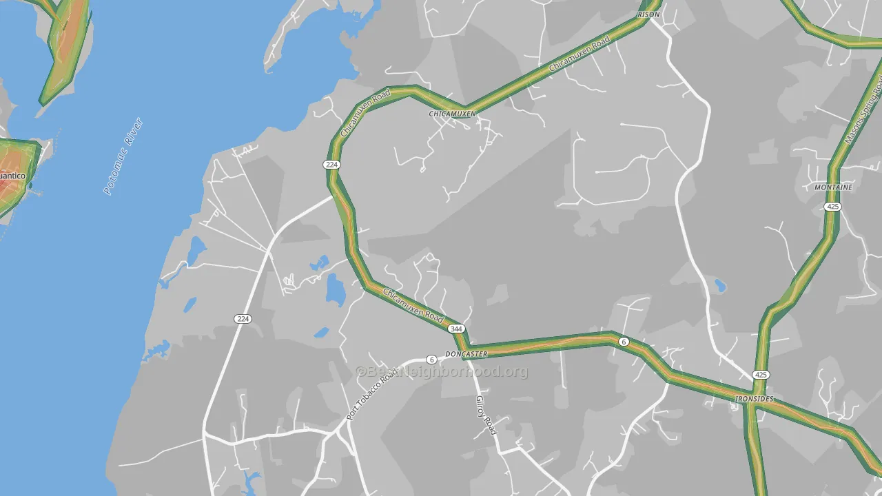 Doncaster, MD Map of Noise Levels in Doncaster