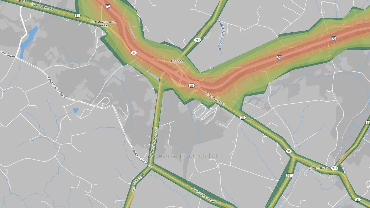 Donegal, PA Map of Noise Levels in Donegal