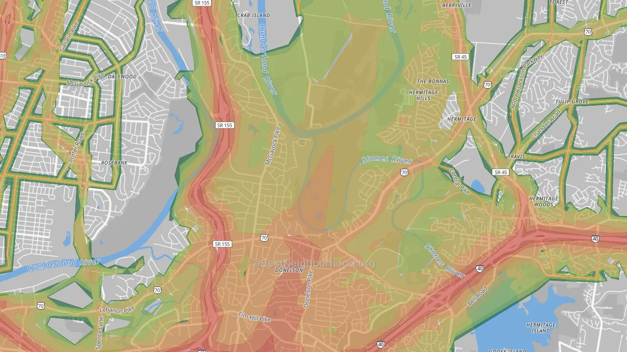 Donelson, Nashville, TN Map of Noise Levels in Donelson