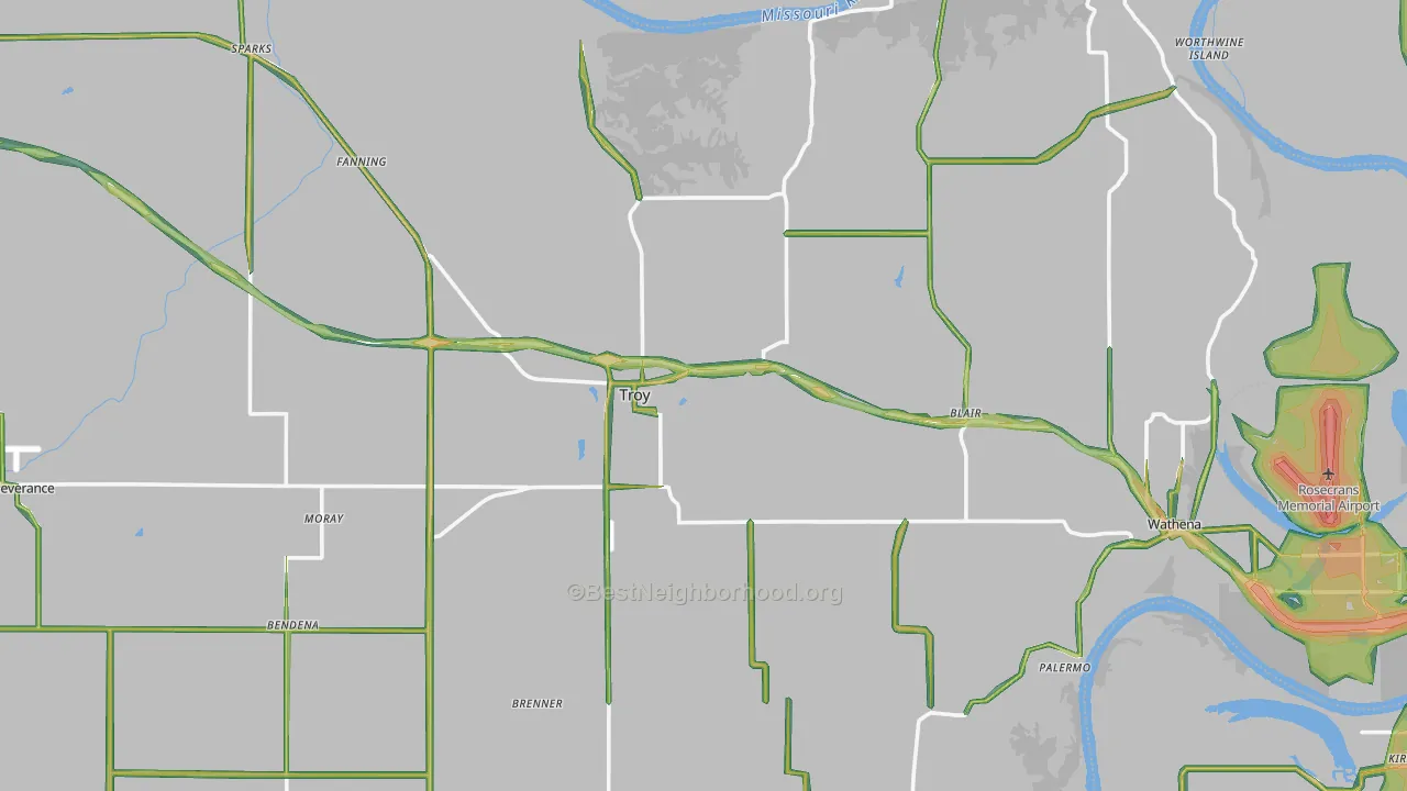 Doniphan County, KS Map of Noise Levels in Doniphan County