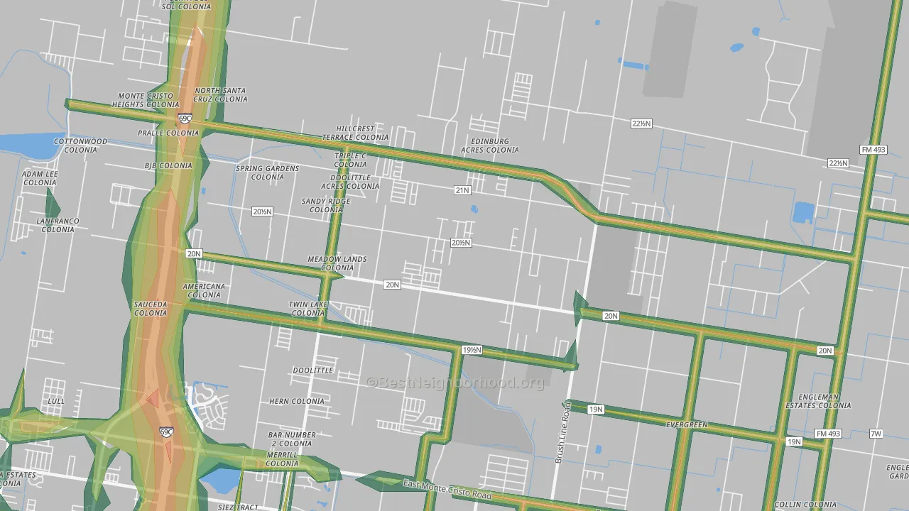 Doolittle, TX Map of Noise Levels in Doolittle