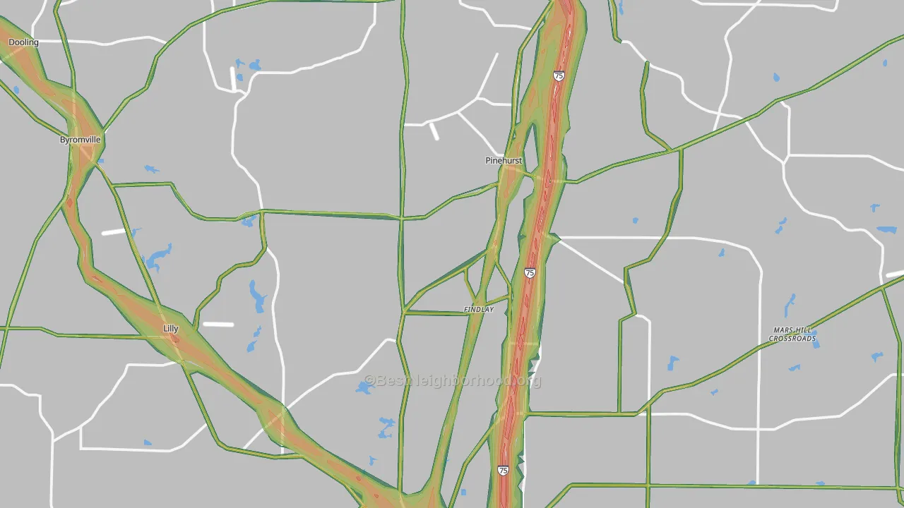 Dooly County, GA Map of Noise Levels in Dooly County