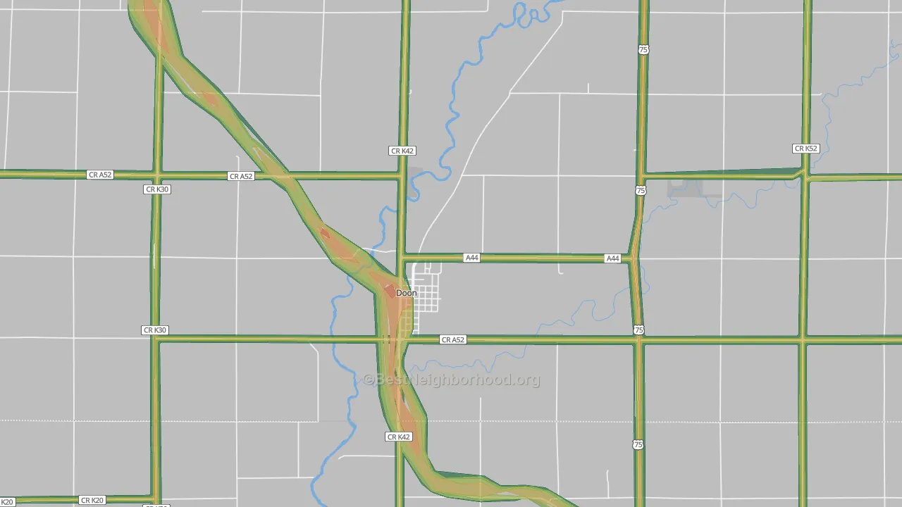 Doon, IA Map of Noise Levels in Doon