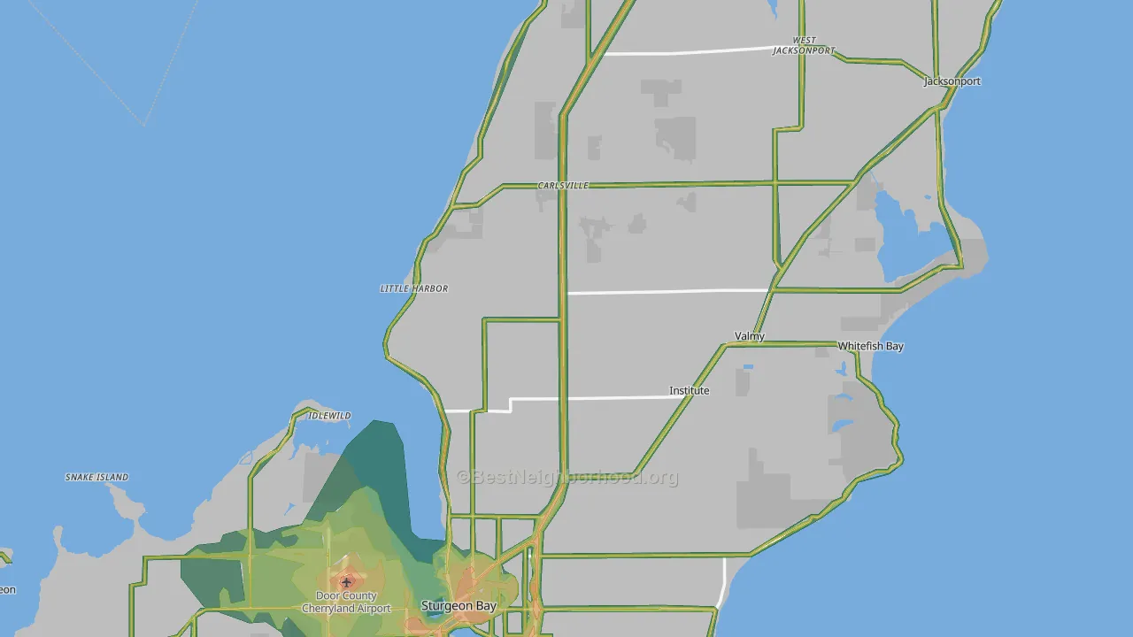 Door County, WI Map of Noise Levels in Door County