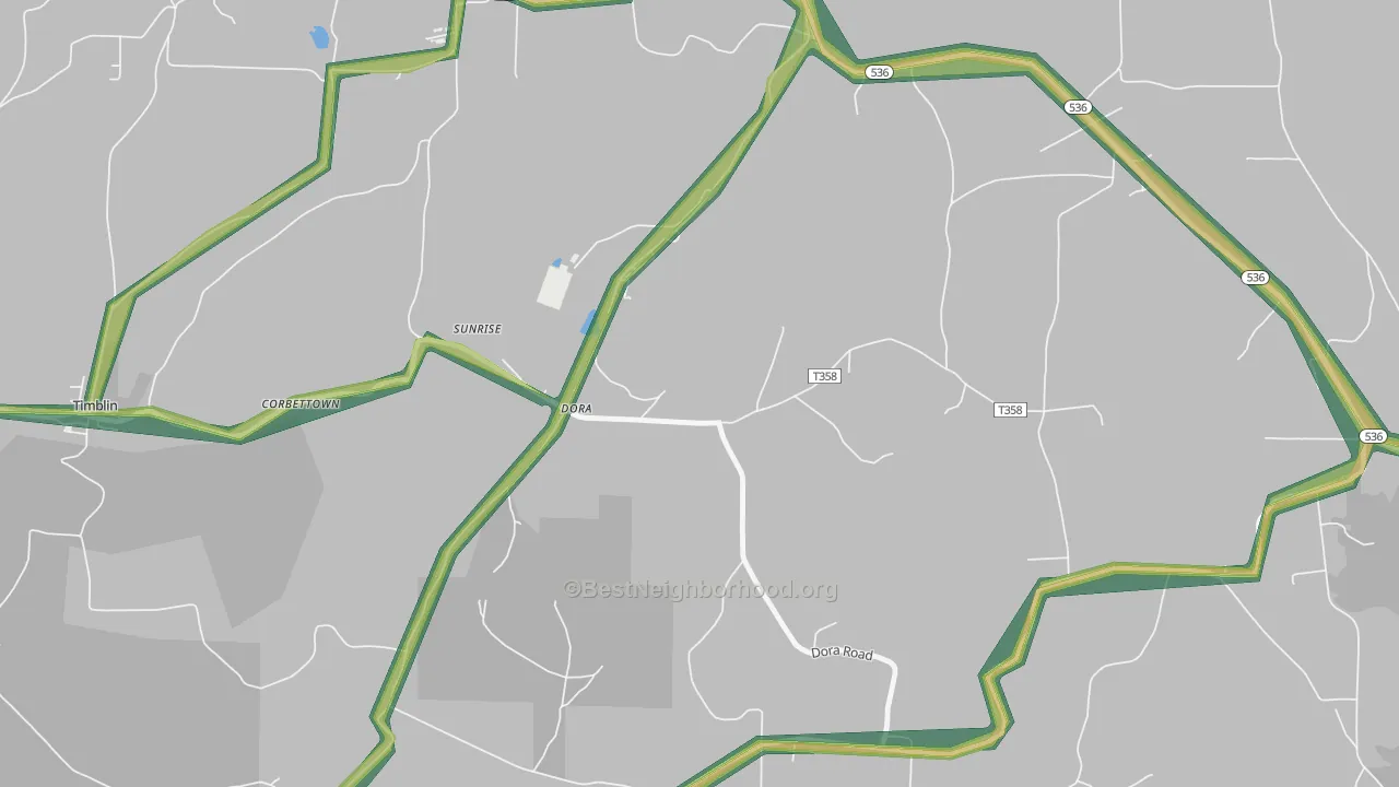 Dora, PA Map of Noise Levels in Dora