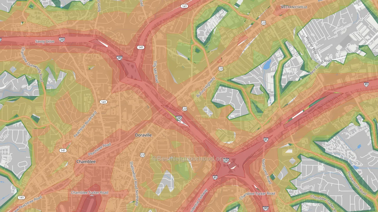 Doraville, GA Map of Noise Levels in Doraville