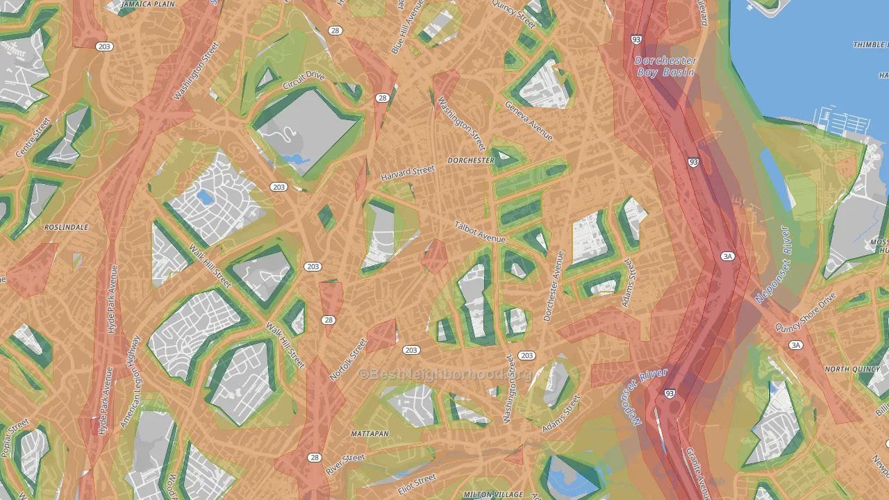 Dorchester Center, Boston, MA Map of Noise Levels in Dorchester Center