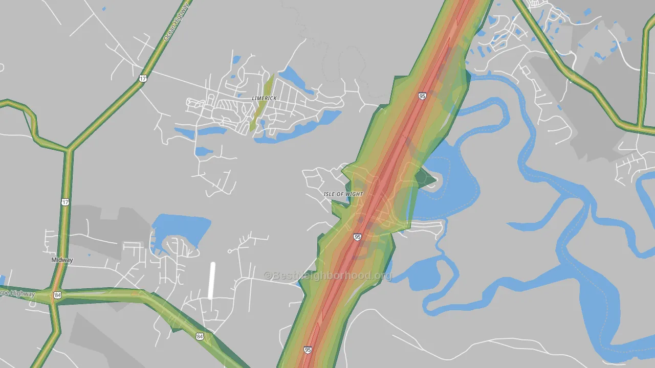 Dorchester, GA Map of Noise Levels in Dorchester