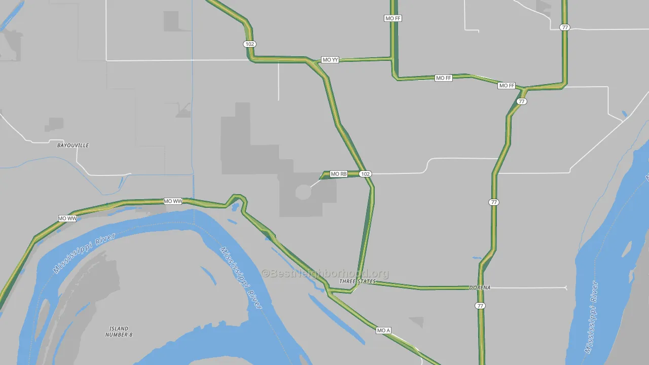 Dorena, MO Map of Noise Levels in Dorena