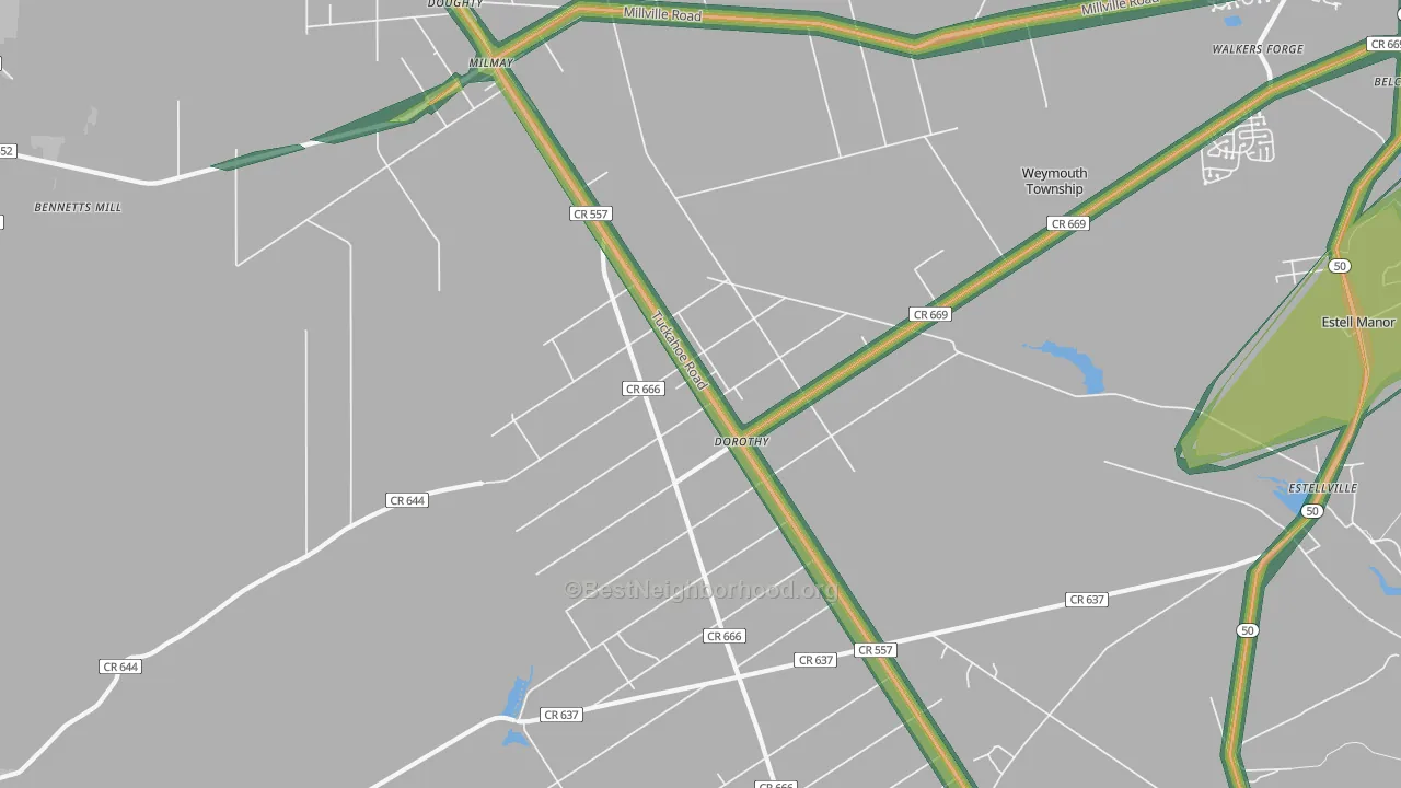 Dorothy, NJ Map of Noise Levels in Dorothy
