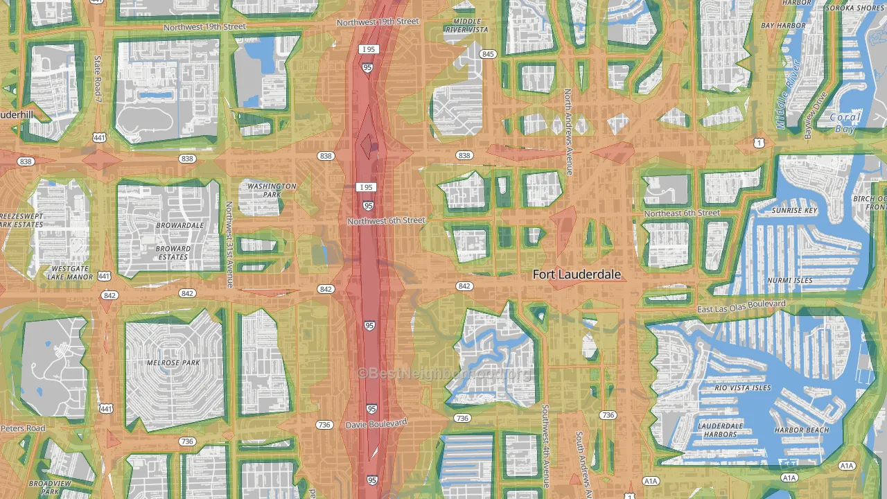 Dorsey-Riverbend, Fort Lauderdale, FL Map of Noise Levels in Dorsey-Riverbend