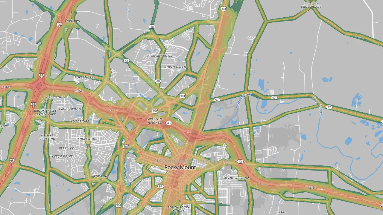 Dortches, NC Map of Noise Levels in Dortches