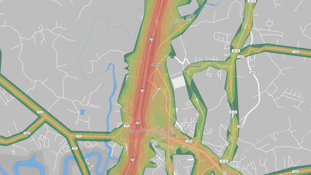 Dortha, KY Map of Noise Levels in Dortha