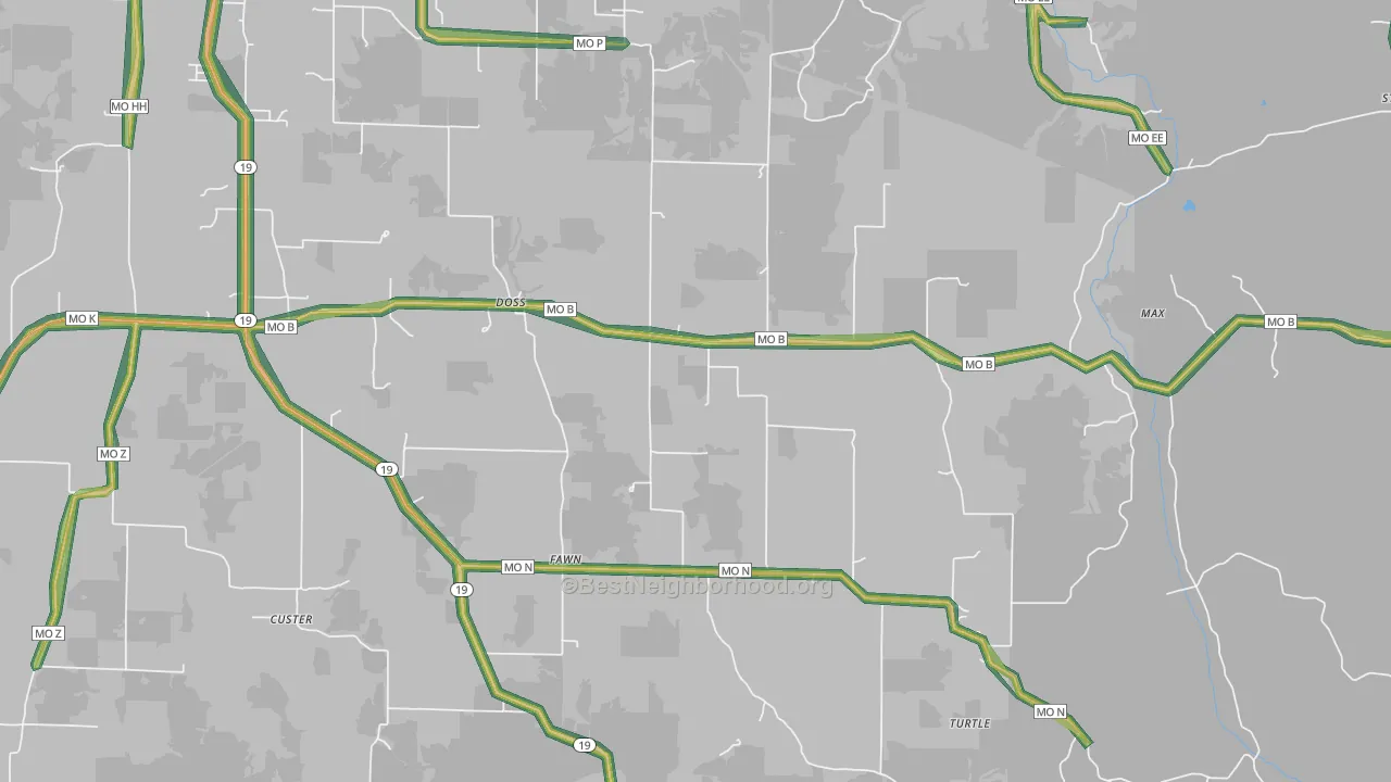 Doss, MO Map of Noise Levels in Doss
