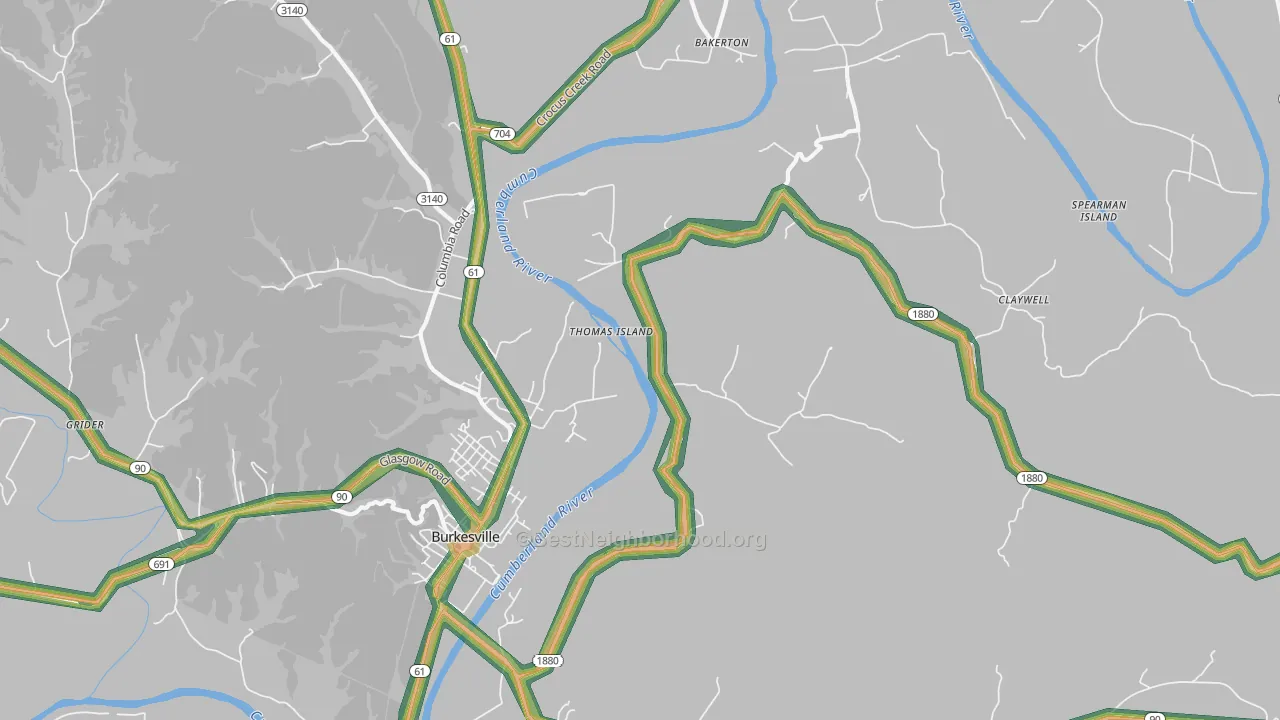 Dougan Town, KY Map of Noise Levels in Dougan Town
